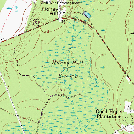 Topographic Map of Honey Hill Swamp, SC