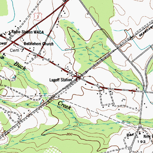 Topographic Map of Lugoff Station, SC