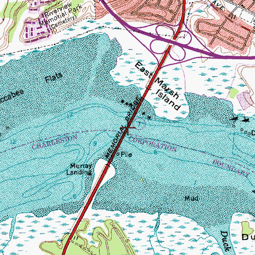 Topographic Map of Memorial Bridge, SC