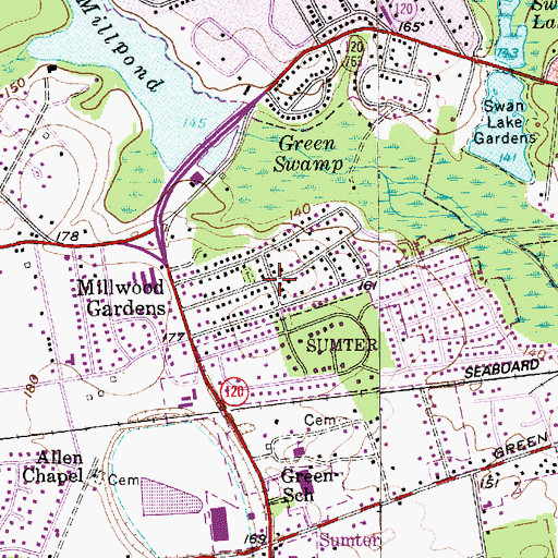 Topographic Map of Millwood Gardens, SC