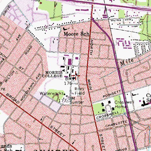 Topographic Map of Morris College, SC