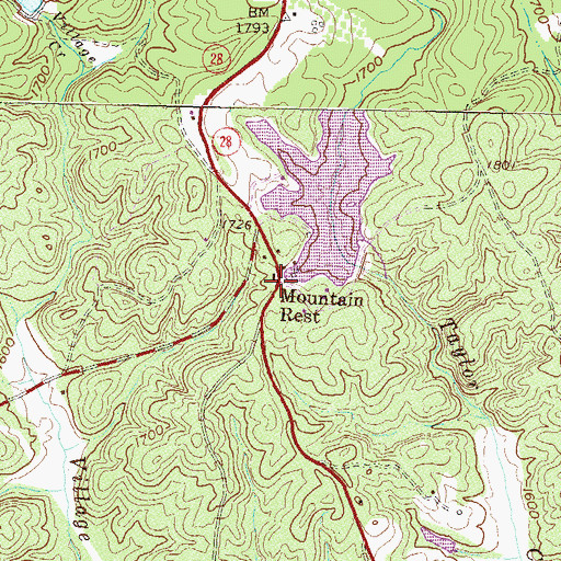Topographic Map of Mountain Rest, SC