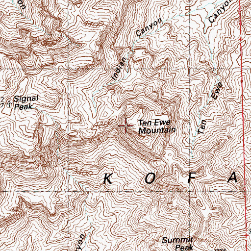 Topographic Map of Ten Ewe Mountain, AZ