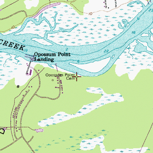 Topographic Map of Opossum Point Cemetery, SC