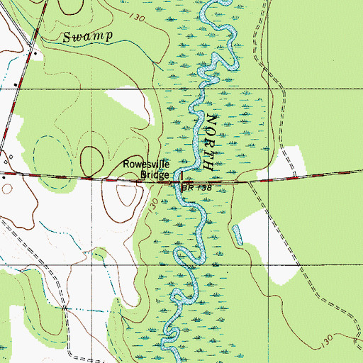 Topographic Map of Rowesville Bridge, SC