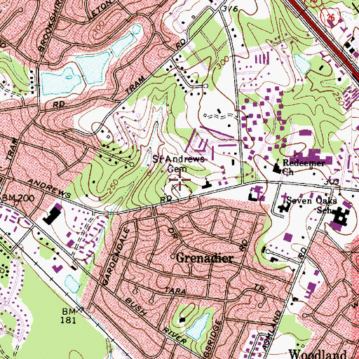 Topographic Map of Saint Andrews Cemetery, SC