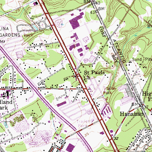 Topographic Map of Saint Pauls Church, SC