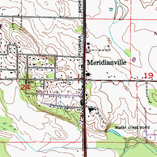Topographic Map of Meridianville, AL
