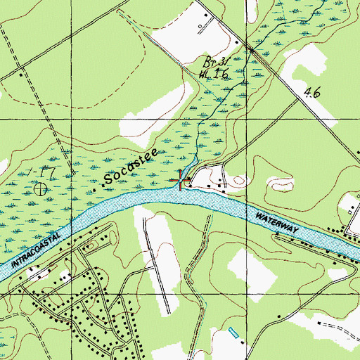 Topographic Map of Socastee Swamp, SC