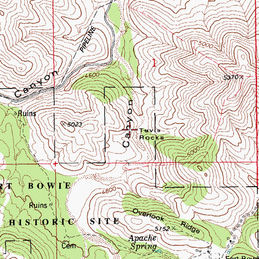 Topographic Map of Tevs Rocks, AZ