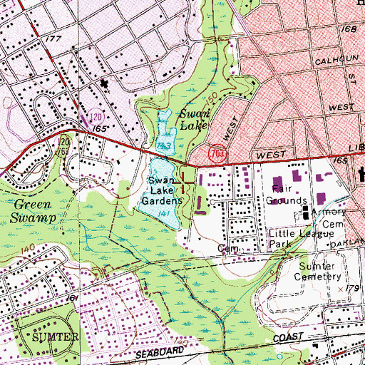 Topographic Map of Swan Lake Gardens, SC