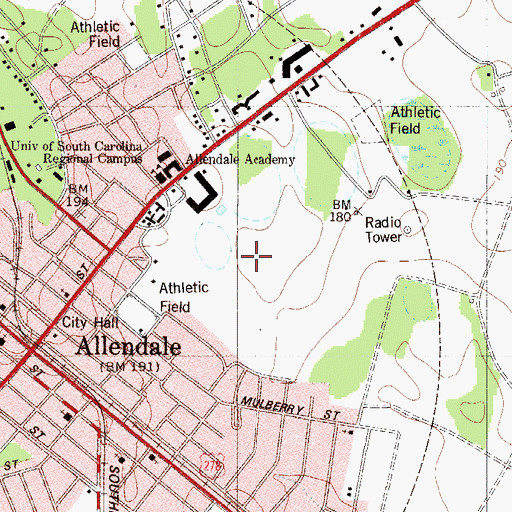 Topographic Map of University of South Carolina Salkehatchie - Main Campus, SC