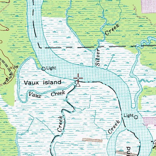 Topographic Map of Vaux Creek, SC