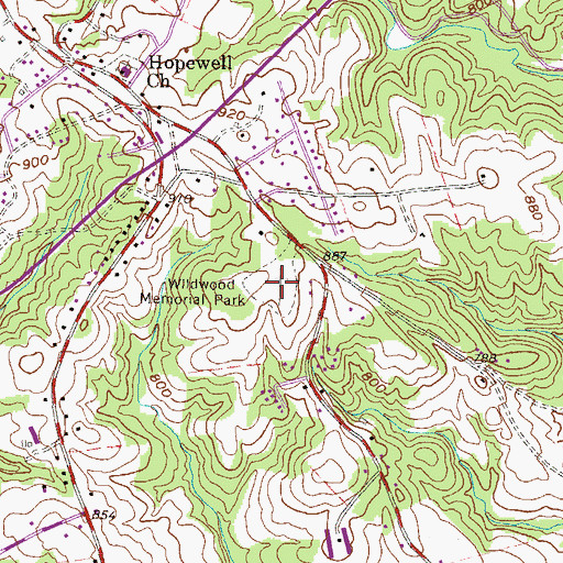 Topographic Map of Wildwood Memorial Park, SC