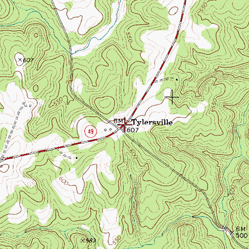 Topographic Map of Tylersville, SC