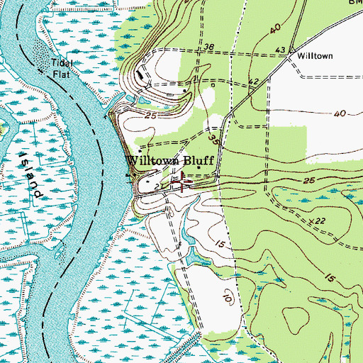 Topographic Map of Willtown Bluff, SC