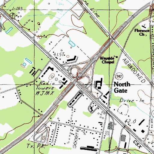Topographic Map of Interchange 164, SC