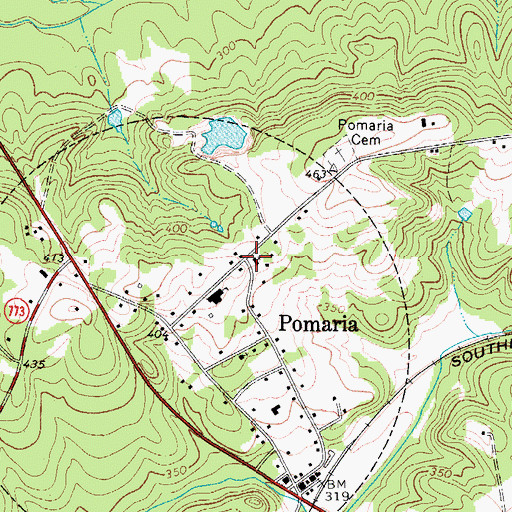 Topographic Map of Pomaria Lutheran Church, SC