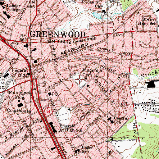 Topographic Map of Magnolia Cemetery, SC