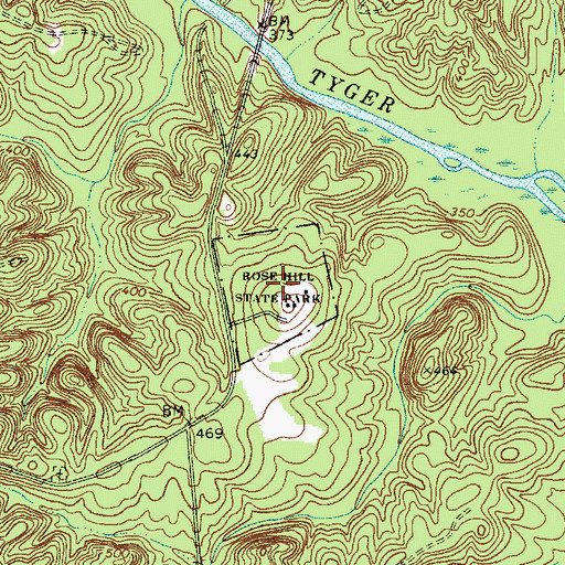 Topographic Map of Rose Hill State Park, SC