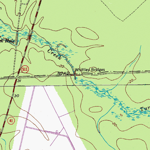 Topographic Map of Whittley Bridges, SC