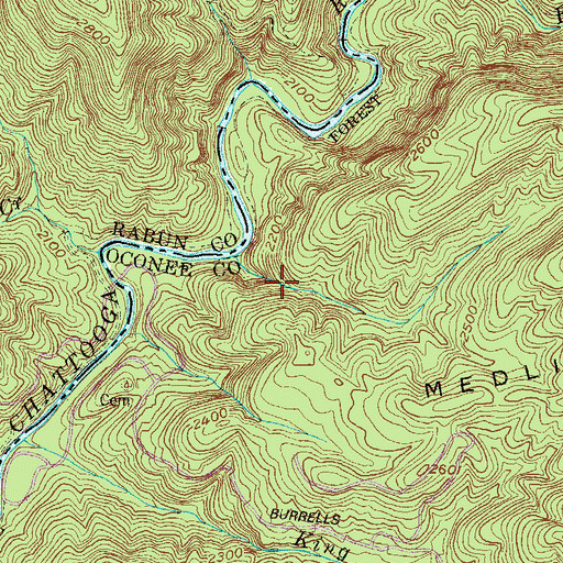 Topographic Map of Spoonauger Falls, SC