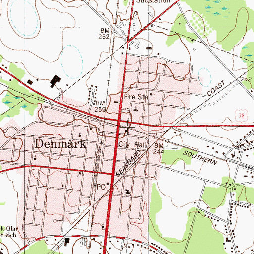 Topographic Map of Denmark City Hall, SC
