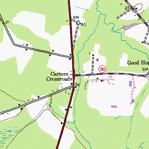 Topographic Map of Carters Crossroads, SC