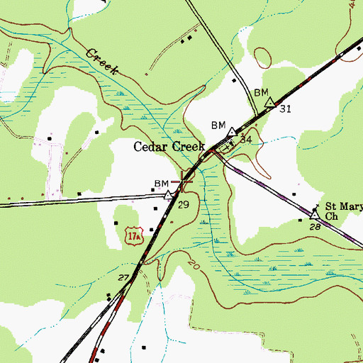 Topographic Map of Cedar Creek, SC