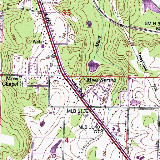 Topographic Map of Moss Spring, AL