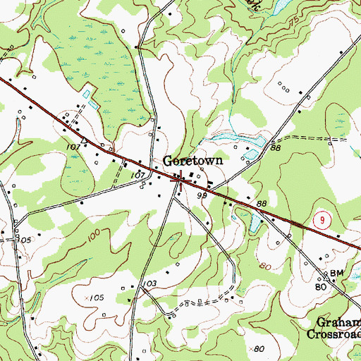 Topographic Map of Goretown, SC