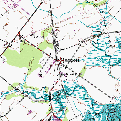 Topographic Map of Meggett, SC