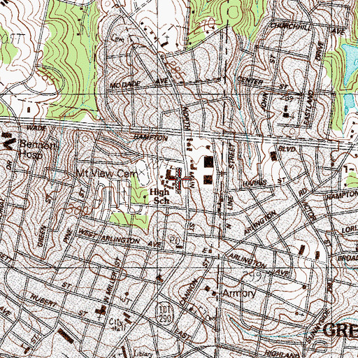Topographic Map of Greer High School, SC