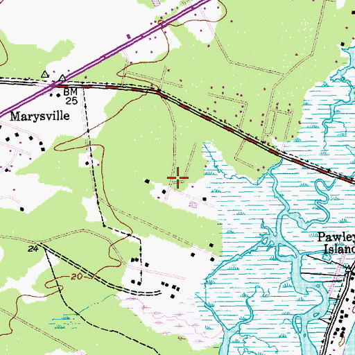 Topographic Map of Pawleys Woods, SC