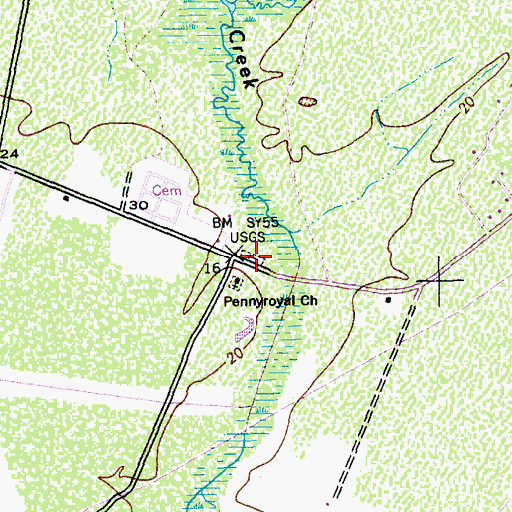 Topographic Map of Pennyroyal Cemetery, SC