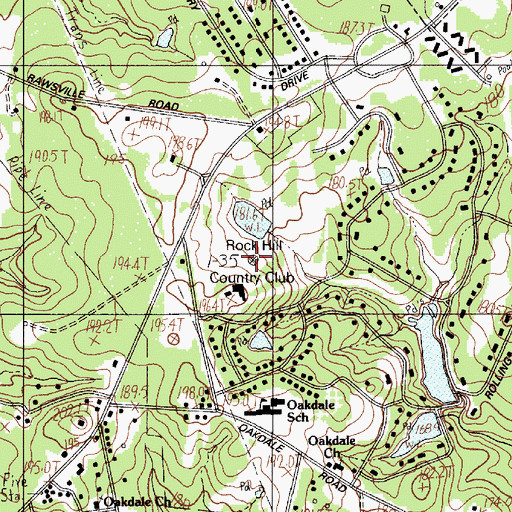 Topographic Map of Rock Hill Country Club, SC