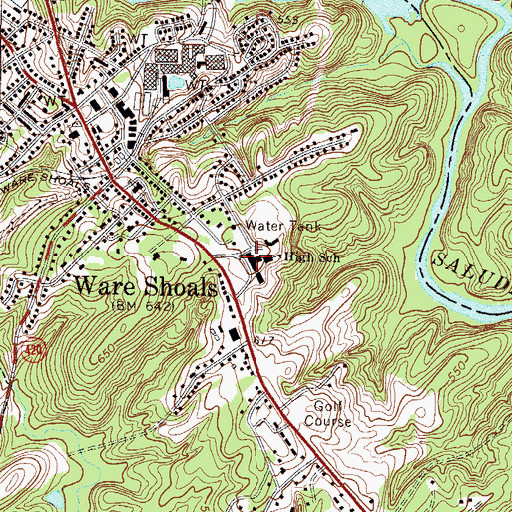 Topographic Map of Ware Shoals High School, SC