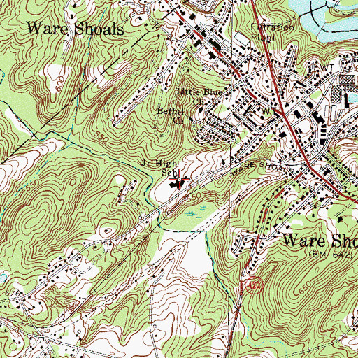 Topographic Map of Ware Shoals Junior High School, SC