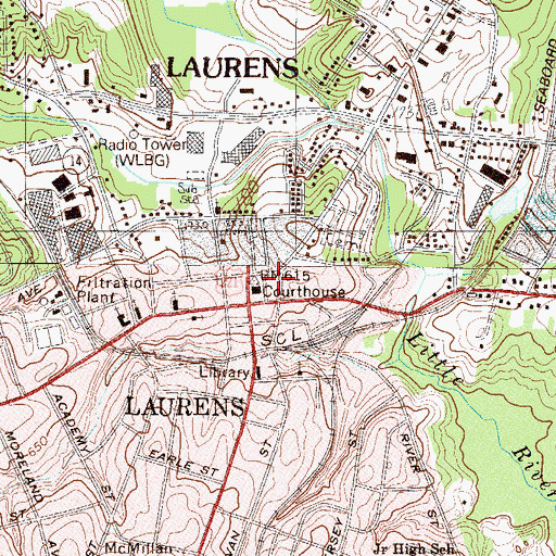 Topographic Map of Laurens City Hall, SC
