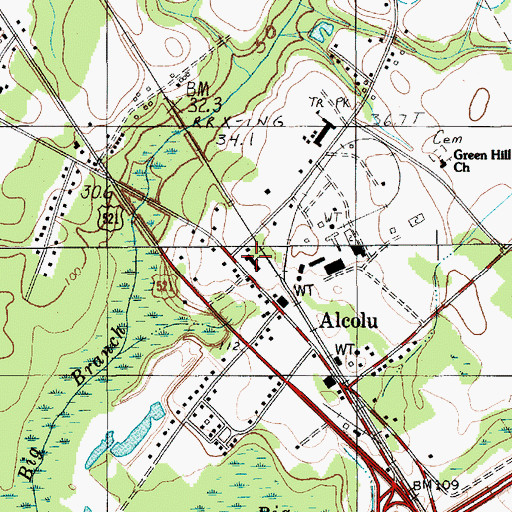 Topographic Map of Alcolu Baptist Church, SC