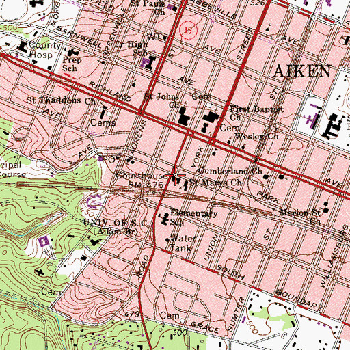 Topographic Map of Aiken County Courthouse, SC