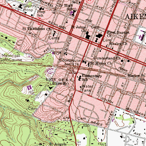 Topographic Map of Aiken Day School, SC