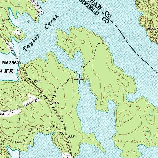 Topographic Map of Lake Wateree State Park, SC