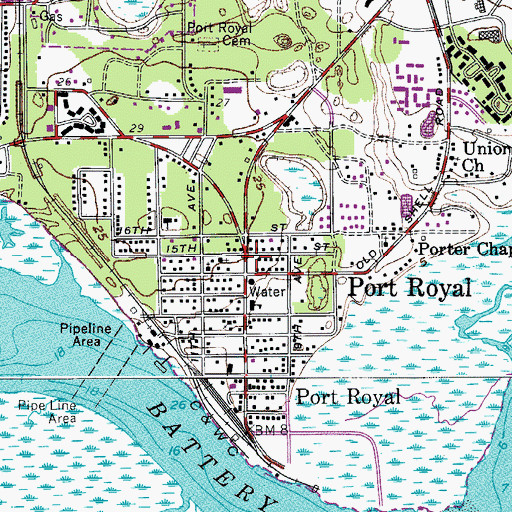 Topographic Map of Port Royal City Hall, SC