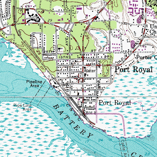 Topographic Map of Port Royal United Methodist Church, SC
