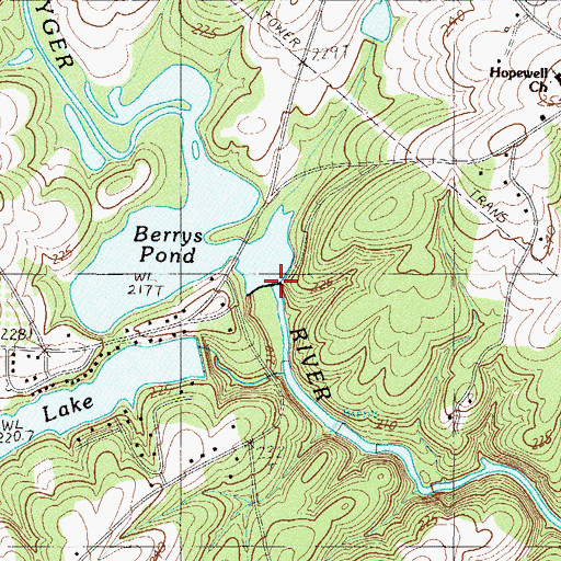 Topographic Map of Berry Shoals Pond Dam D-3345, SC