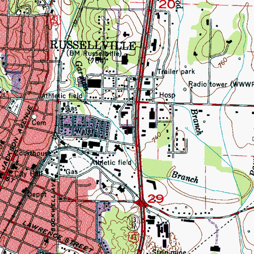 Topographic Map of Russellville Hospital, AL