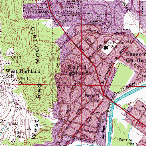 Topographic Map of North Highlands, AL