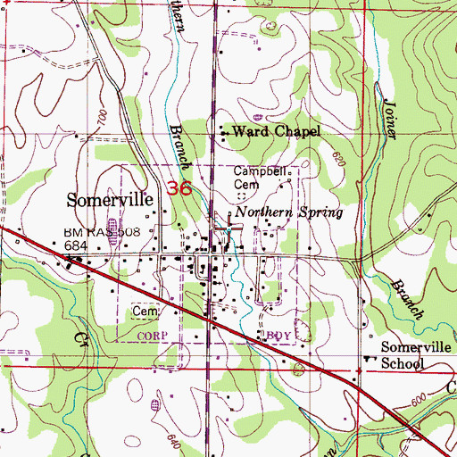 Topographic Map of Northern Spring, AL
