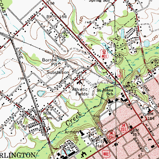 Topographic Map of Brunson Dargan Junior High School, SC